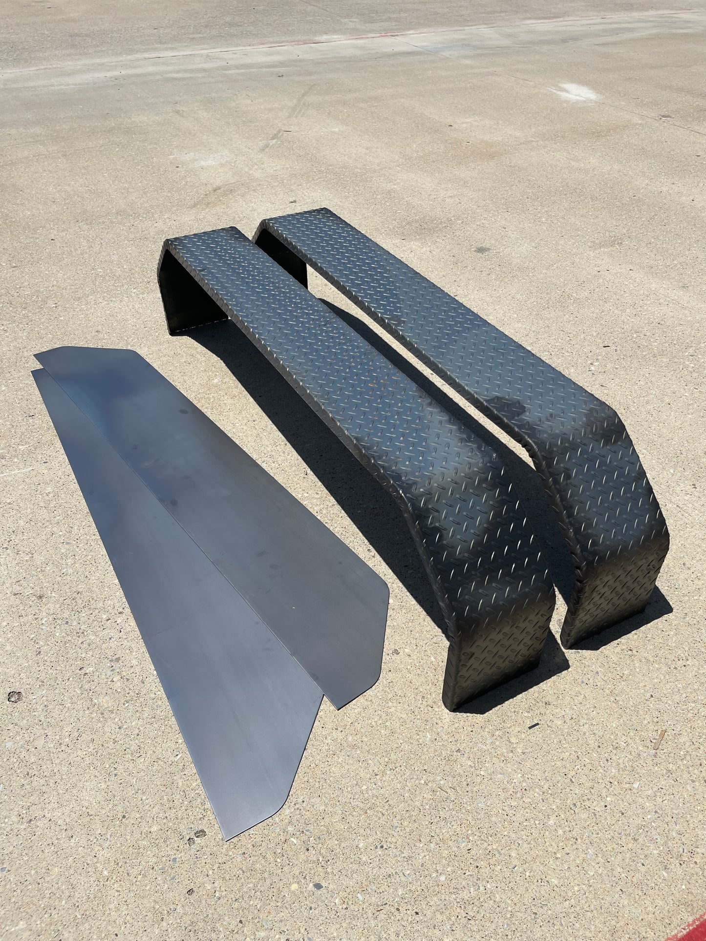 72" x 10" x 17" Tandem Axle Diamond Plate Trailer Fenders – Heavy Duty Steel, With Backing Plates