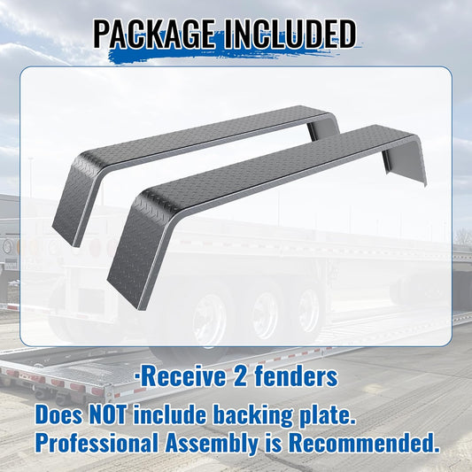Heavy-Duty Steel Diamond Plate Tandem Axle Trailer Fenders – 72" x 10-1/4" x 13", Fits 13"–15" Tires (Set of 2, Unpainted)