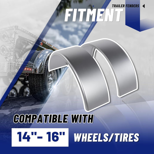 Round Steel Trailer Fenders with Backs – 32" x 9-1/8" x 14-3/8", Fits 14"–16" Wheels (Set of 2)