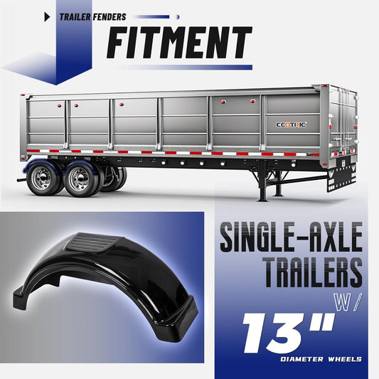 Black Plastic Trailer Fenders with Steps – Fits 13" Wheels, Single Axle Trailers (Set of 2)
