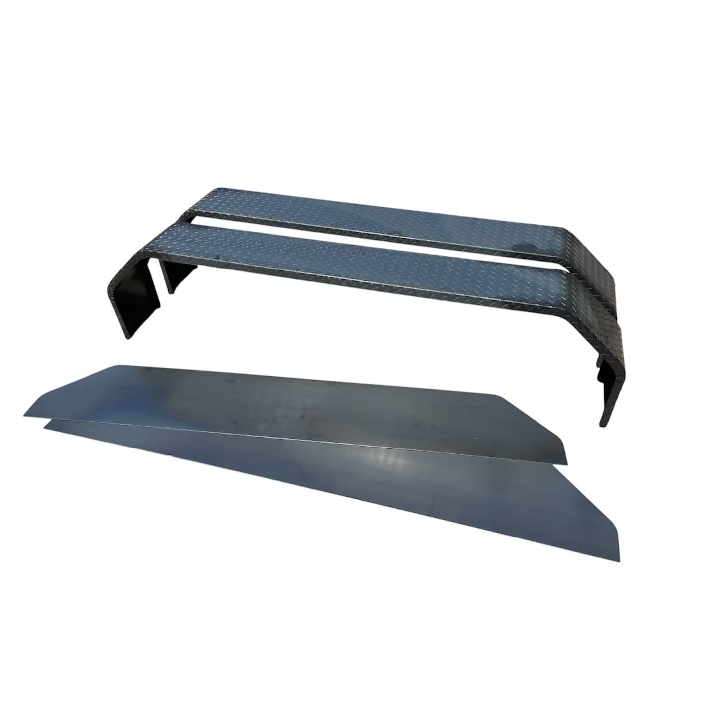 72x10x17 Tandem-Axle Diamond Plate Trailer Fenders with Backing Plates – 14-Gauge