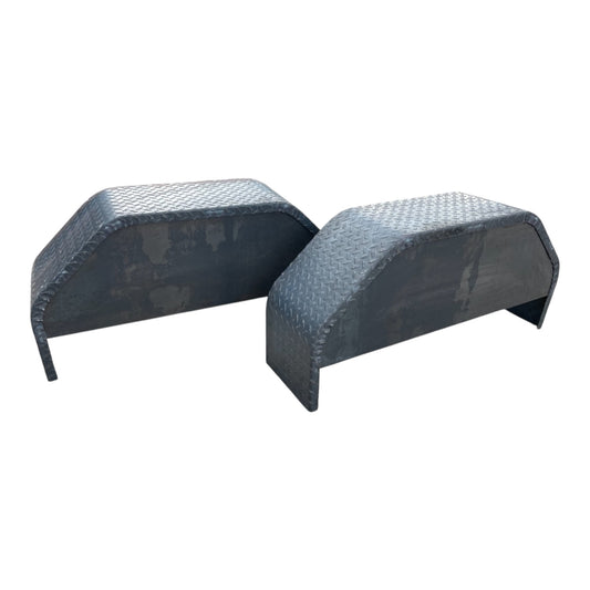 36” x 10” x 17” Single Axle Diamond Plate Trailer Fenders – Heavy Duty Steel, With Backing Plates