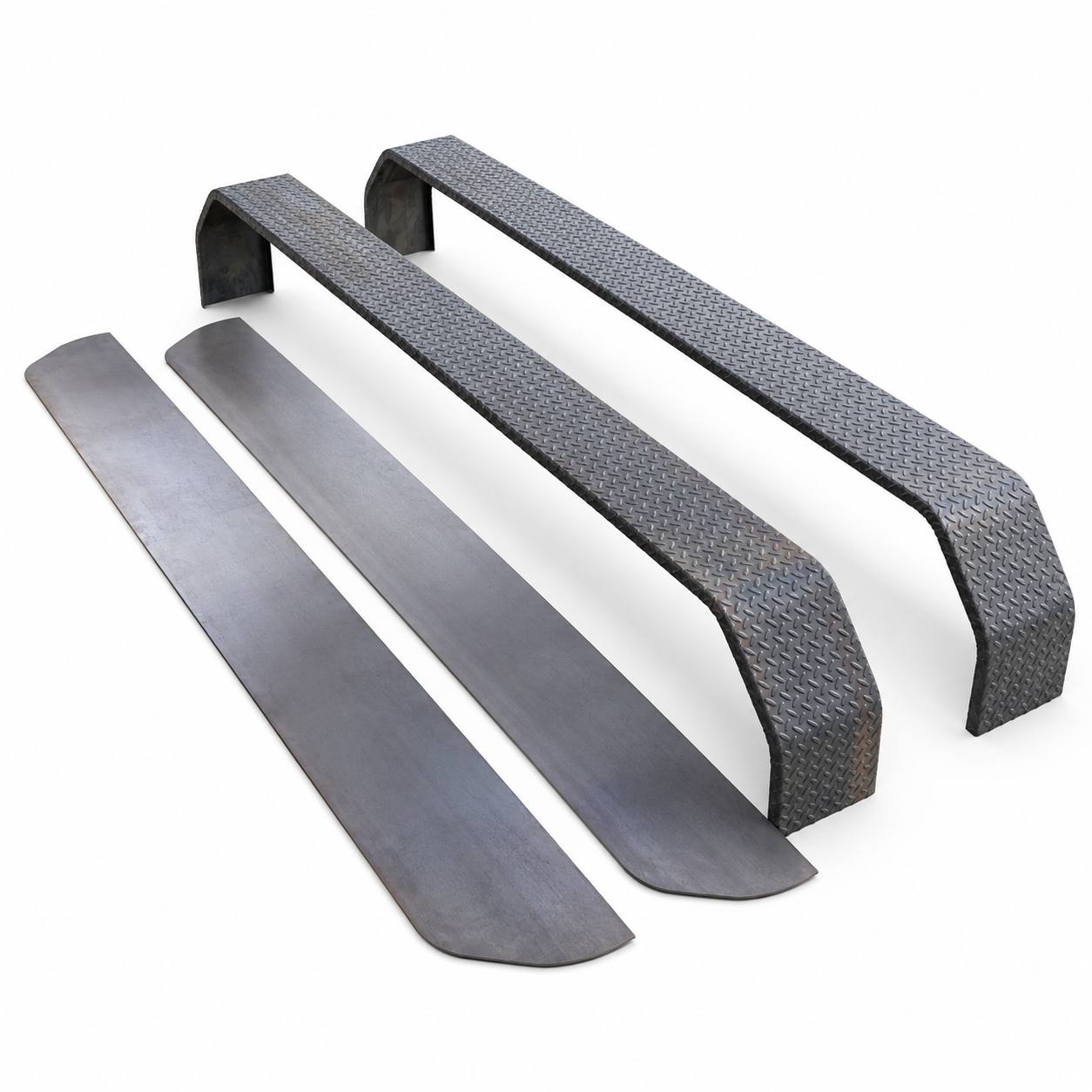 108″ Triple-Axle 14-Gauge Diamond Plate Trailer Fenders with Backing Plates