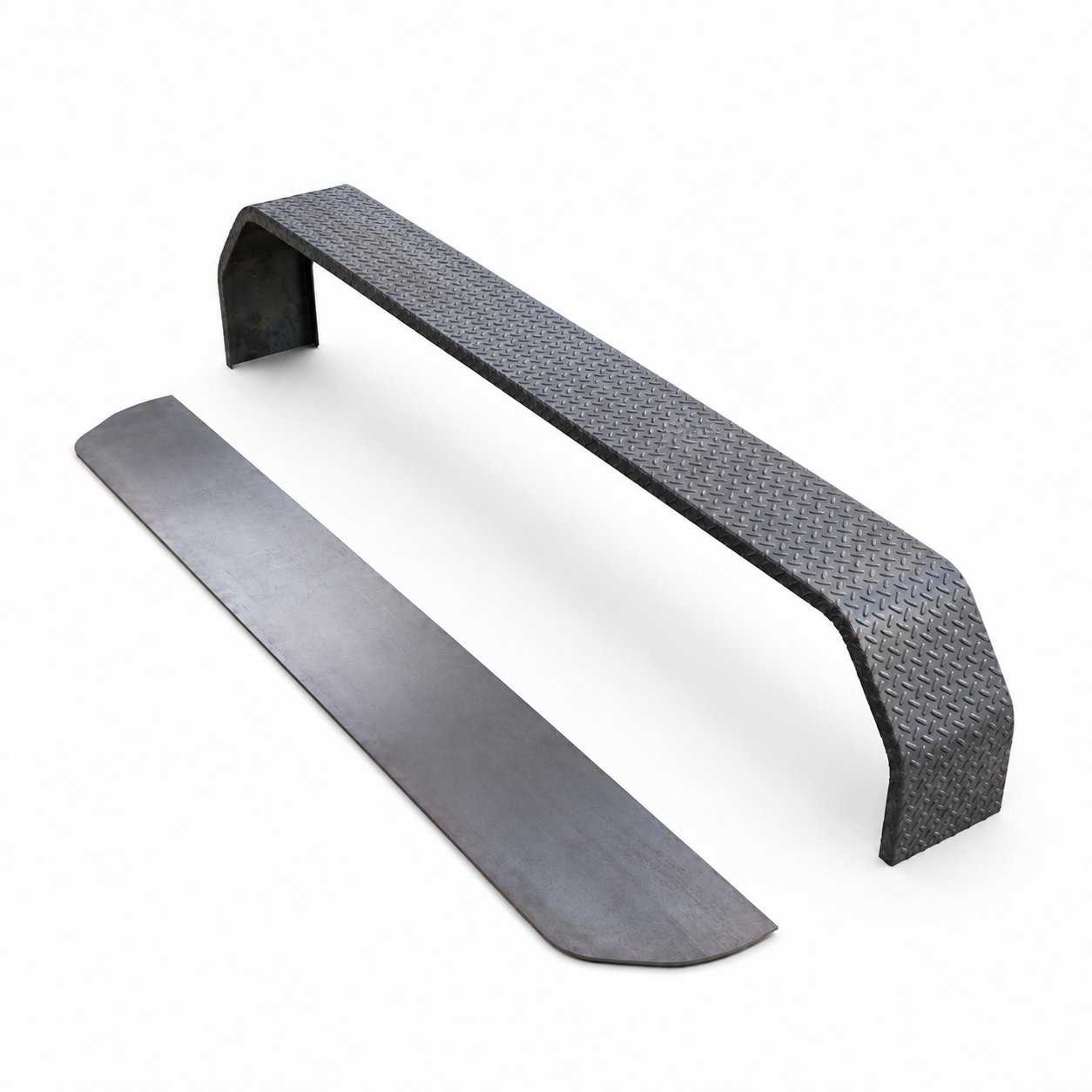 108″ Triple-Axle 14-Gauge Diamond Plate Trailer Fenders with Backing Plates
