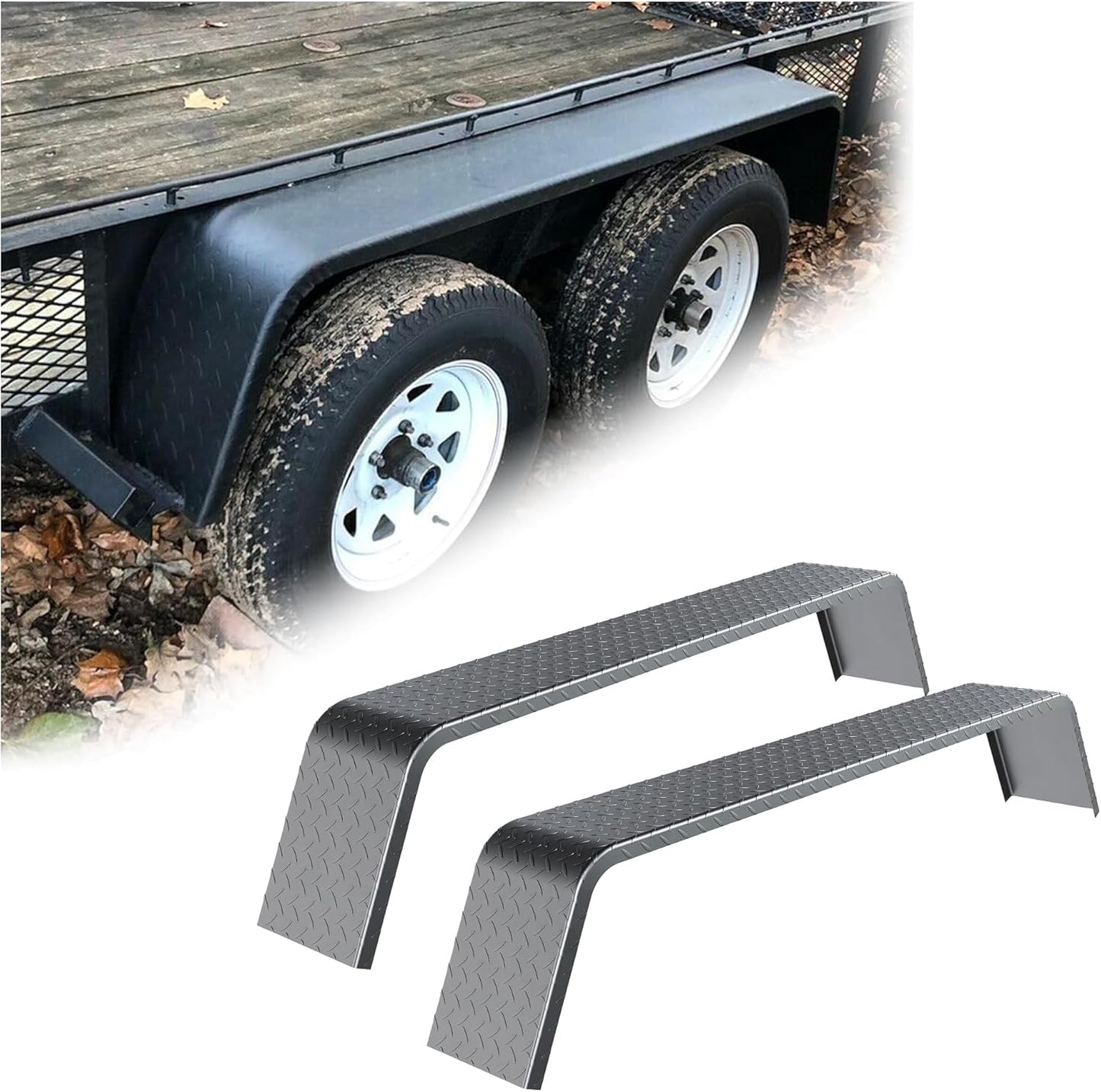 Heavy-Duty Steel Diamond Plate Tandem Axle Trailer Fenders – 72" x 10-1/4" x 13", Fits 13"–15" Tires (Set of 2, Unpainted)