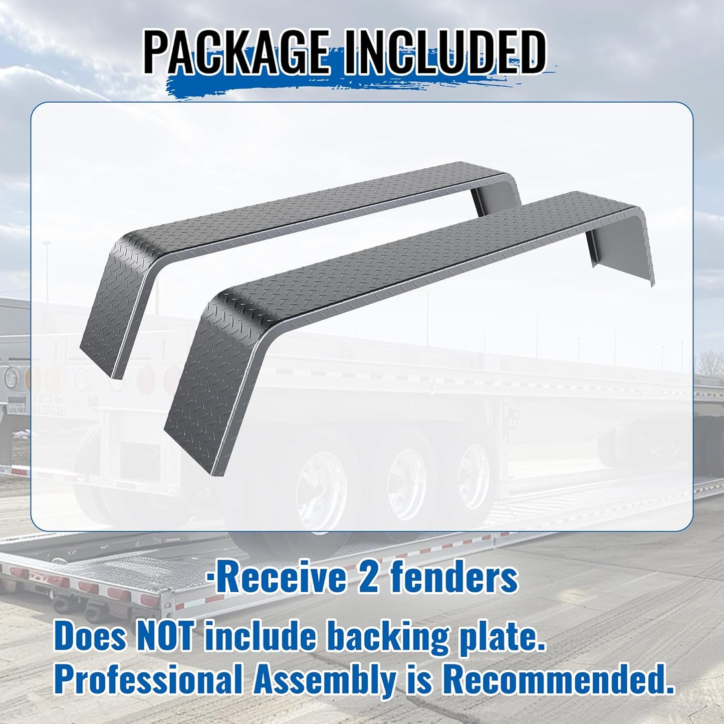 Heavy-Duty Steel Diamond Plate Tandem Axle Trailer Fenders – 72" x 10-1/4" x 13", Fits 13"–15" Tires (Set of 2, Unpainted)