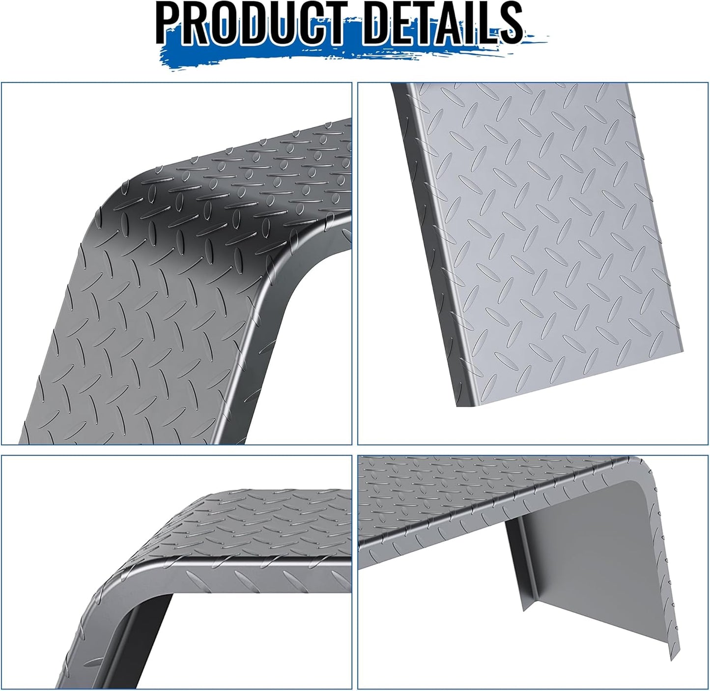 Heavy-Duty Steel Diamond Plate Tandem Axle Trailer Fenders – 72" x 10-1/4" x 13", Fits 13"–15" Tires (Set of 2, Unpainted)