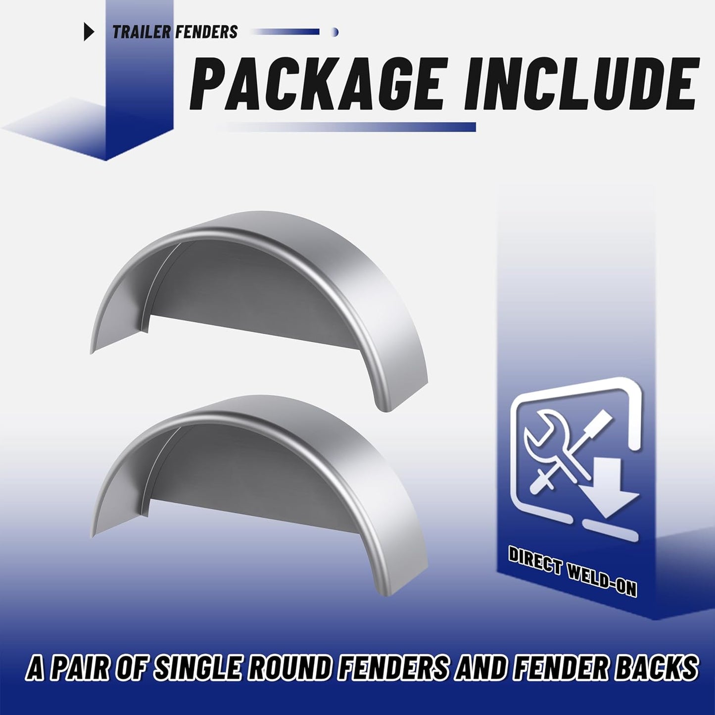 Round Steel Trailer Fenders with Backs – 32" x 9-1/8" x 14-3/8", Fits 14"–16" Wheels (Set of 2)