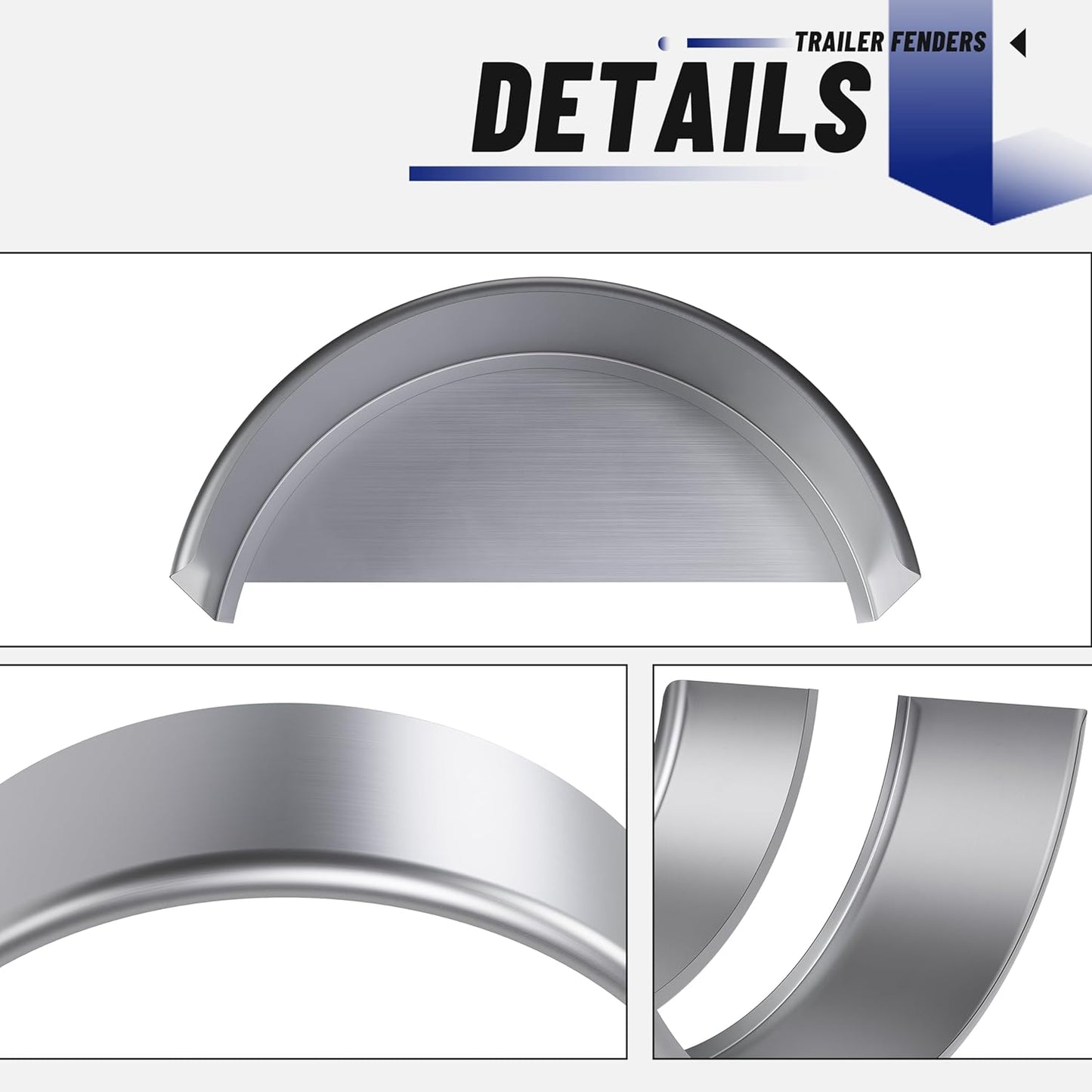 Round Steel Trailer Fenders with Backs – 32" x 9-1/8" x 14-3/8", Fits 14"–16" Wheels (Set of 2)