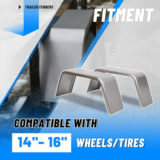 Square Steel Trailer Fenders – Fits 14"–16" Wheels (Set of 2) for Car Hauler, Cargo, Utility & Landscape Trailers