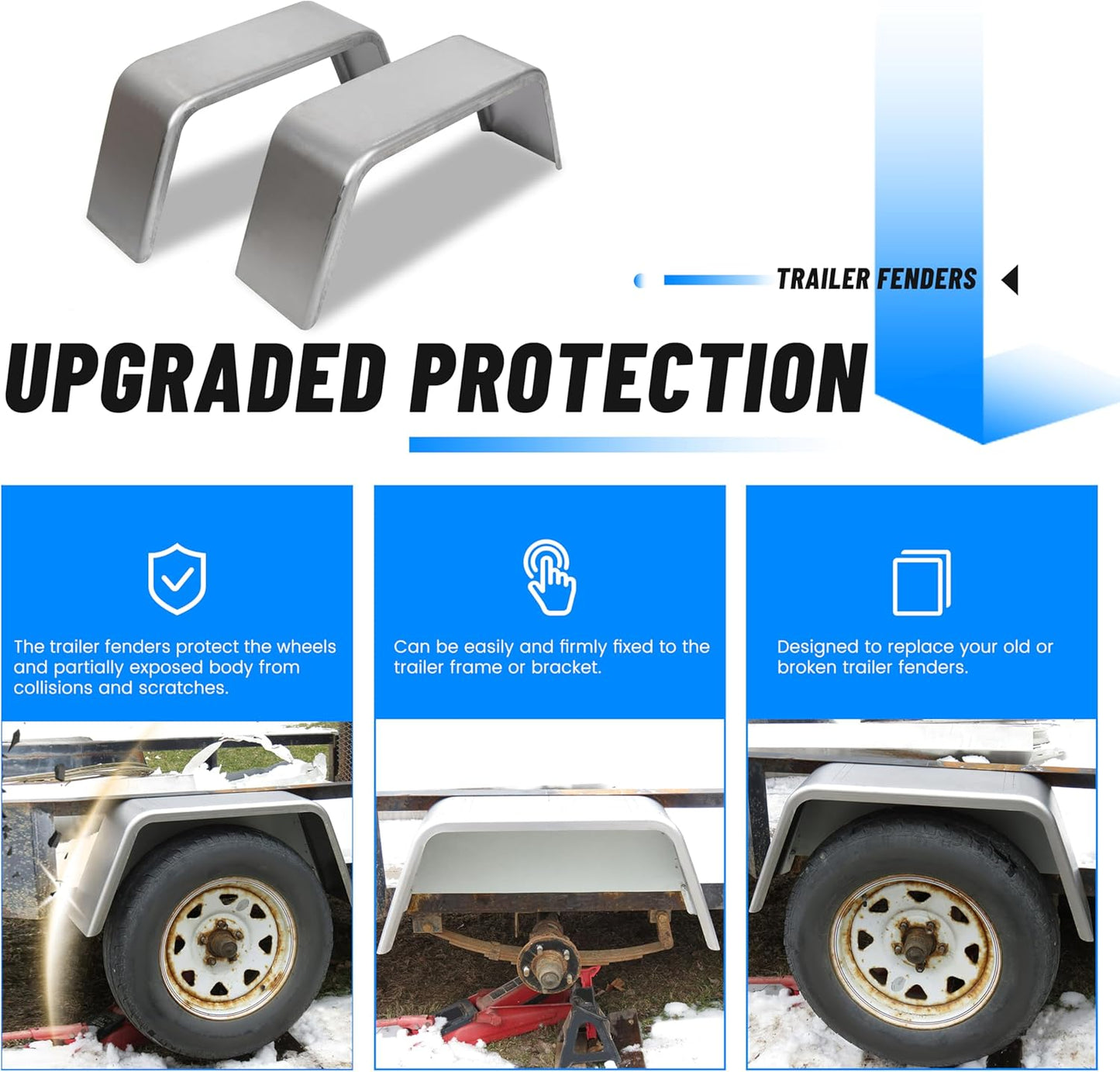 Square Steel Trailer Fenders – Fits 14"–16" Wheels (Set of 2) for Car Hauler, Cargo, Utility & Landscape Trailers