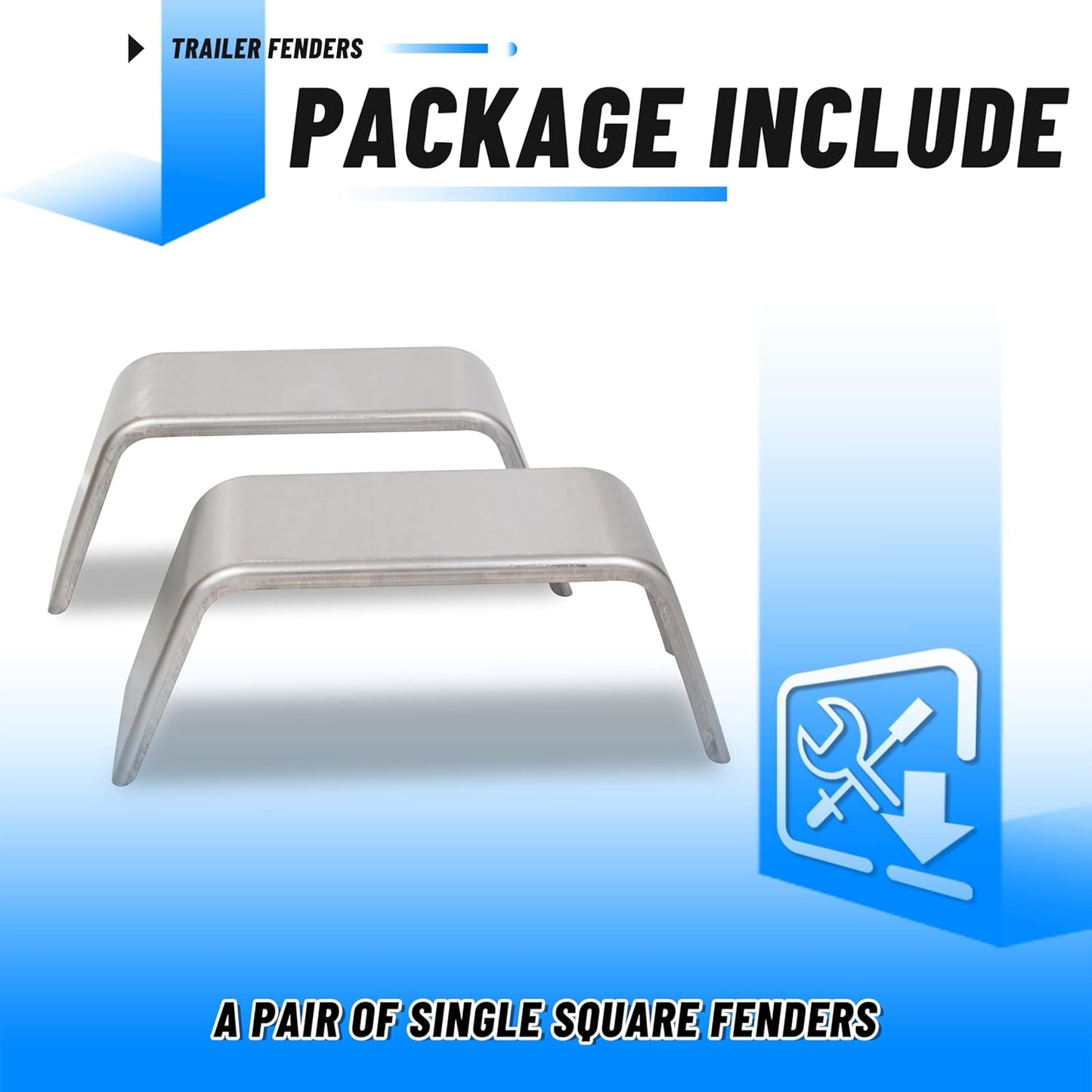 Square Steel Trailer Fenders – Fits 14"–16" Wheels (Set of 2) for Car Hauler, Cargo, Utility & Landscape Trailers