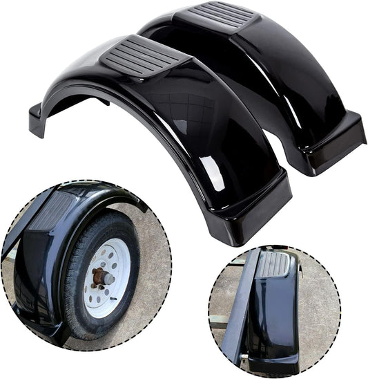 Black Plastic Trailer Fenders with Steps – Fits 13" Wheels, Single Axle Trailers (Set of 2)