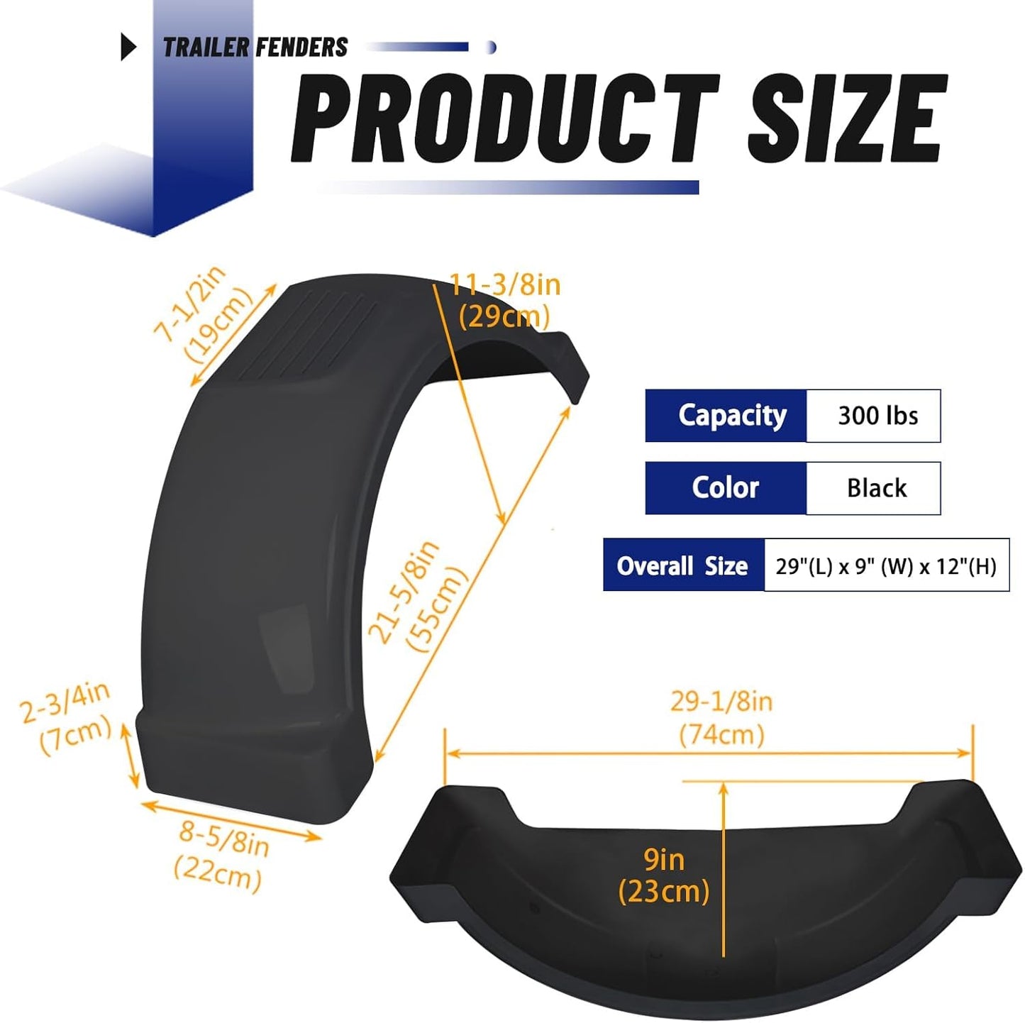 Black Plastic Trailer Fenders with Steps – Fits 13" Wheels, Single Axle Trailers (Set of 2)