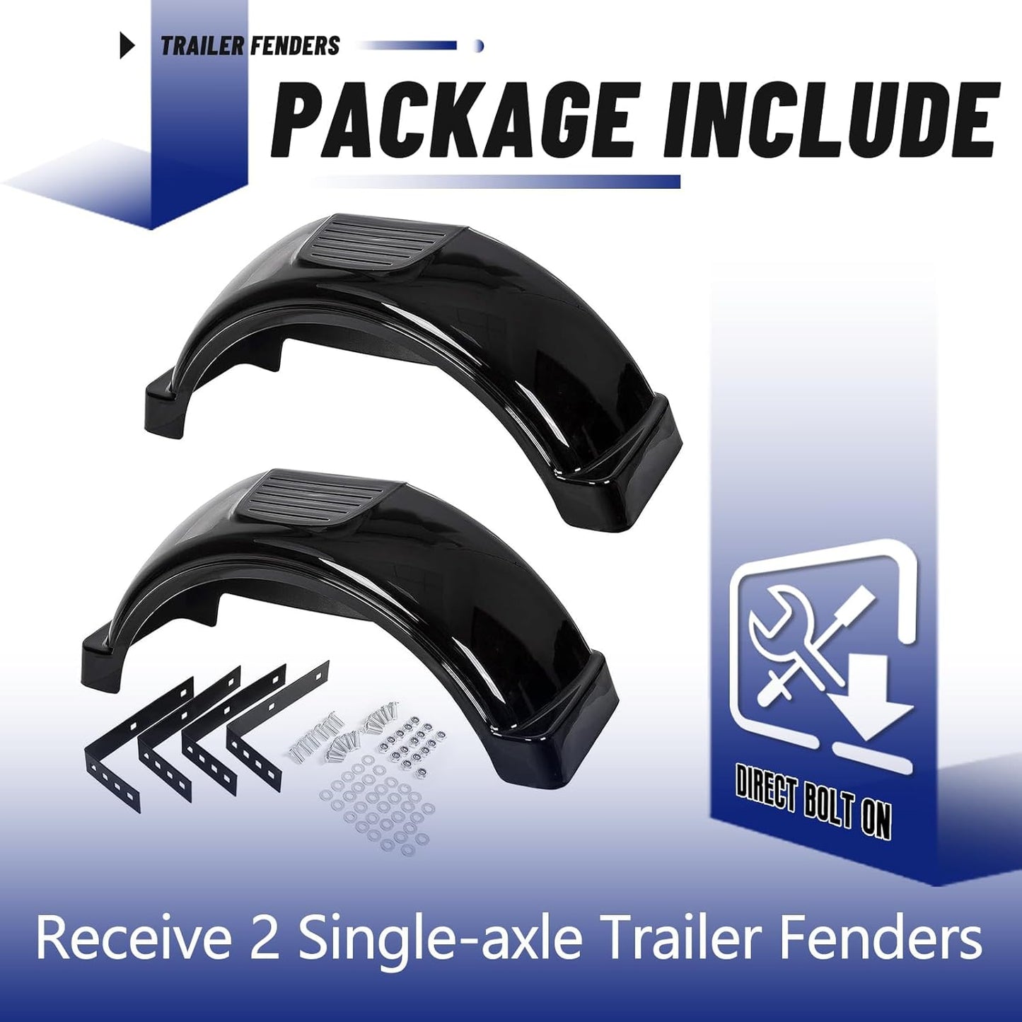 Black Plastic Trailer Fenders with Steps – Fits 13" Wheels, Single Axle Trailers (Set of 2)