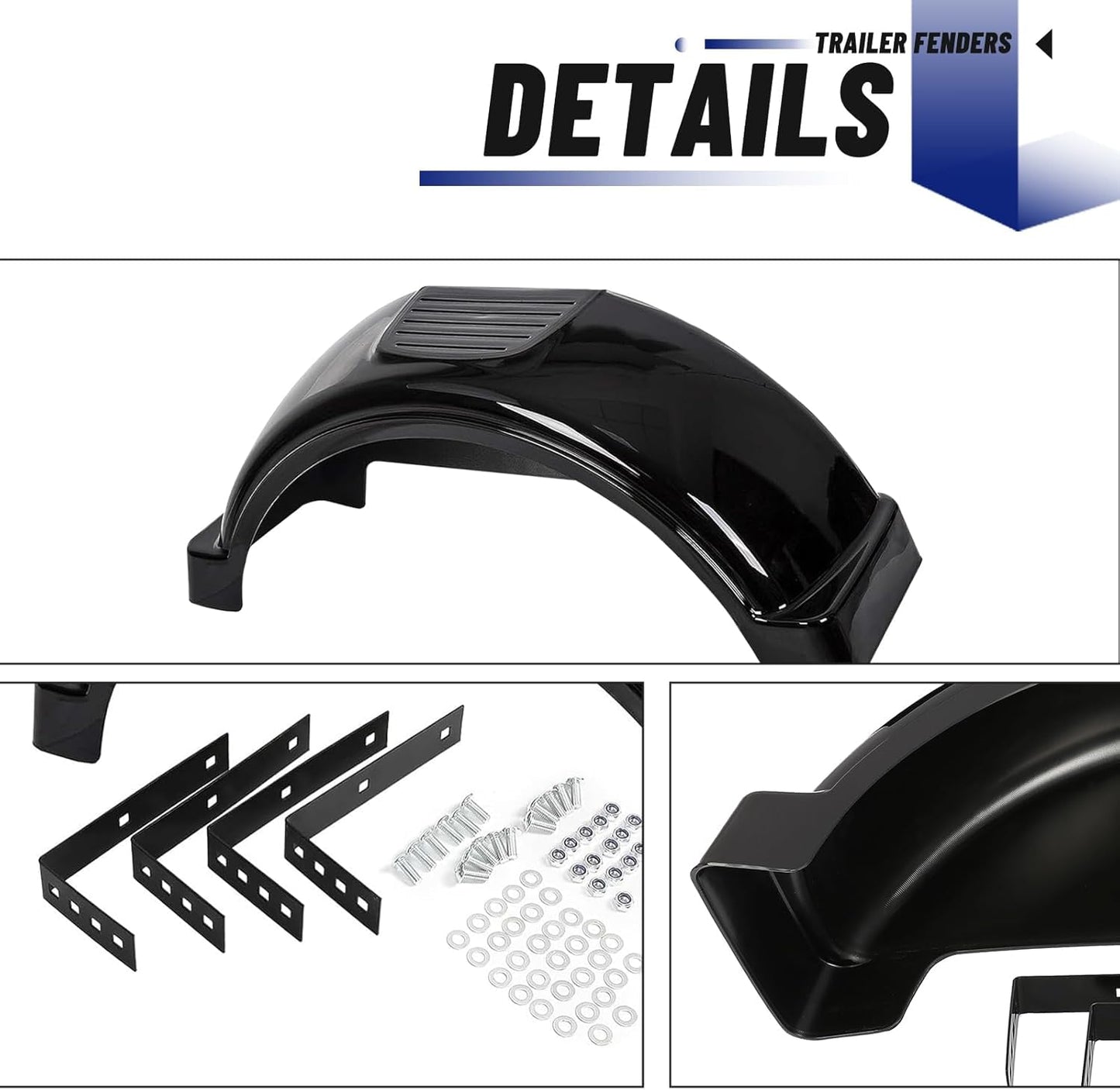 Black Plastic Trailer Fenders with Steps – Fits 13" Wheels, Single Axle Trailers (Set of 2)