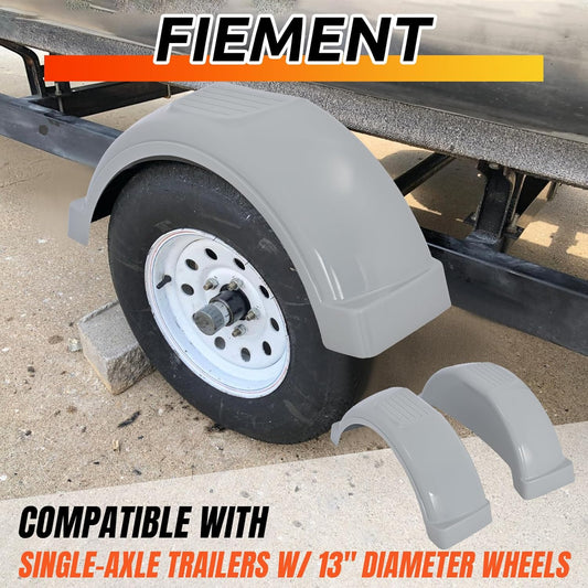 Single Axle Trailer Fenders – Fits 13" Wheels (Set of 2, Durable Plastic)